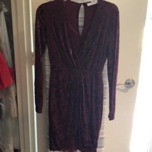 Lush NWT overlap burgundy crushed velvet dress